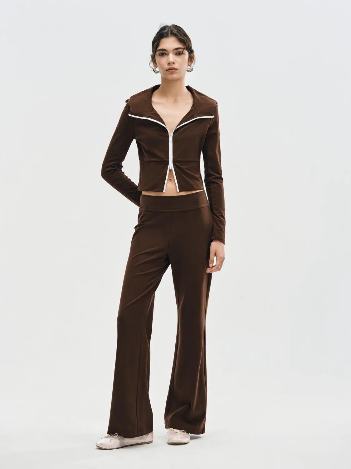 Flare Wide-leg High-waisted Cotton Pants