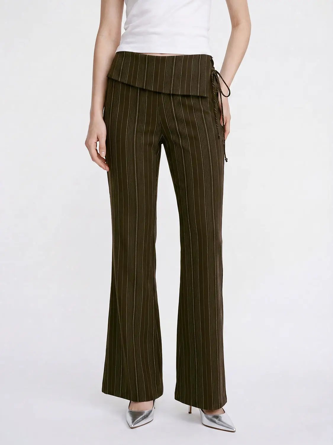 Flare Pinstriped Wide-leg Wrap Waist Pants