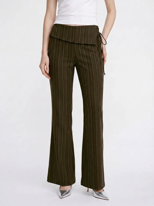 Flare Pinstriped Wide-leg Wrap Waist Pants
