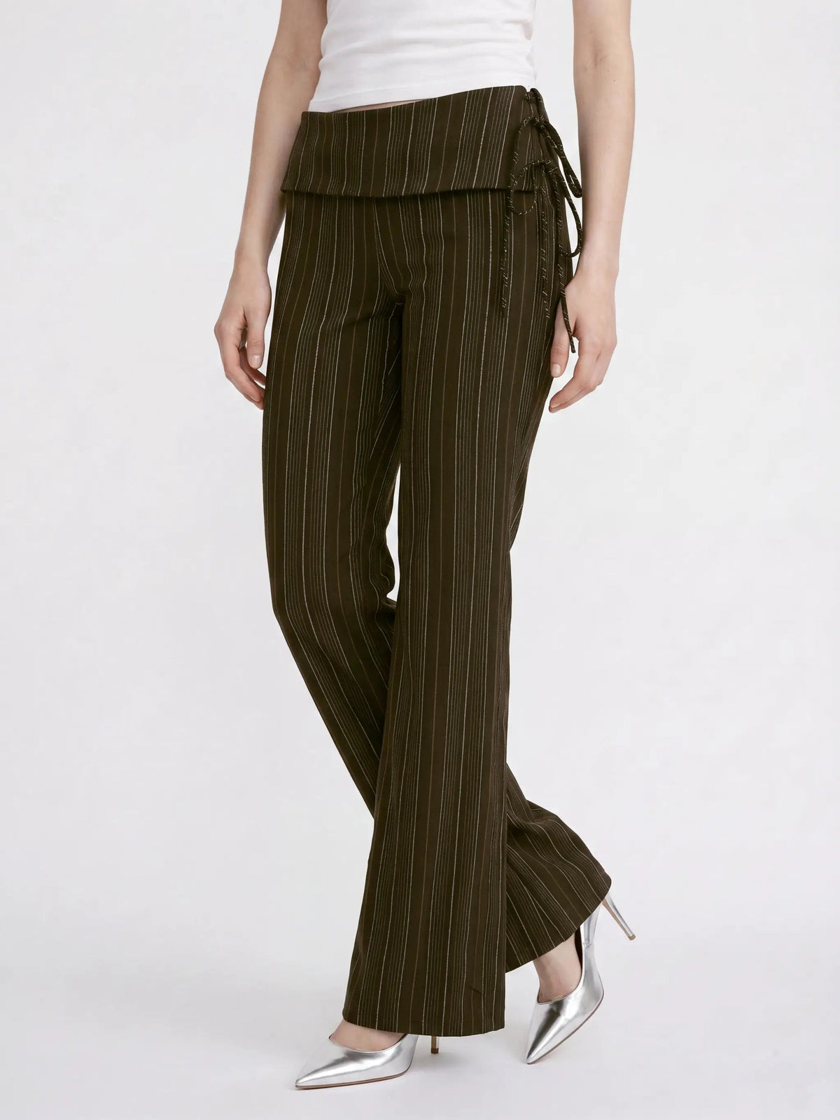 Flare Pinstriped Wide-leg Wrap Waist Pants