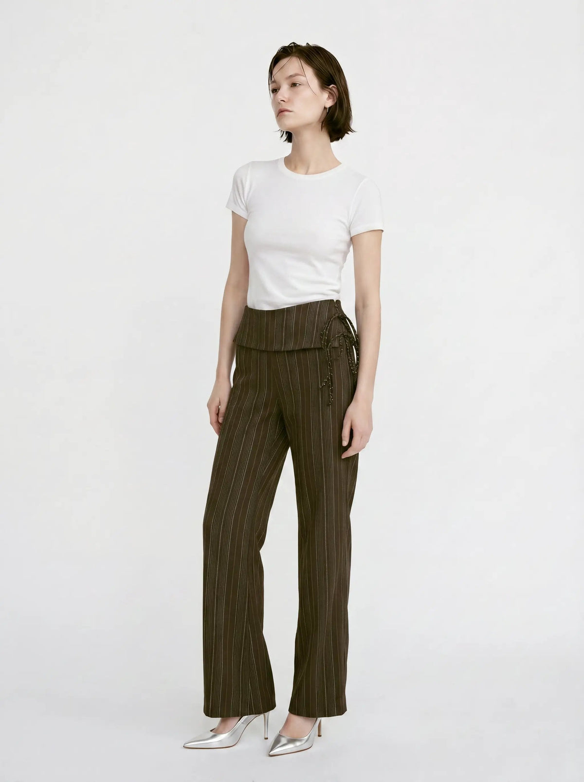 Flare Pinstriped Wide-leg Wrap Waist Pants