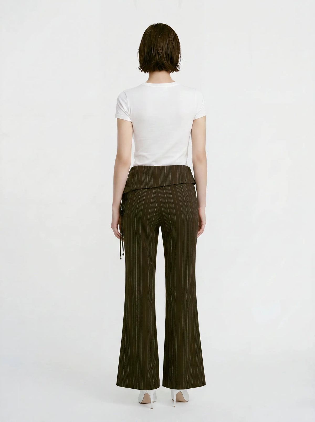 Flare Pinstriped Wide-leg Wrap Waist Pants