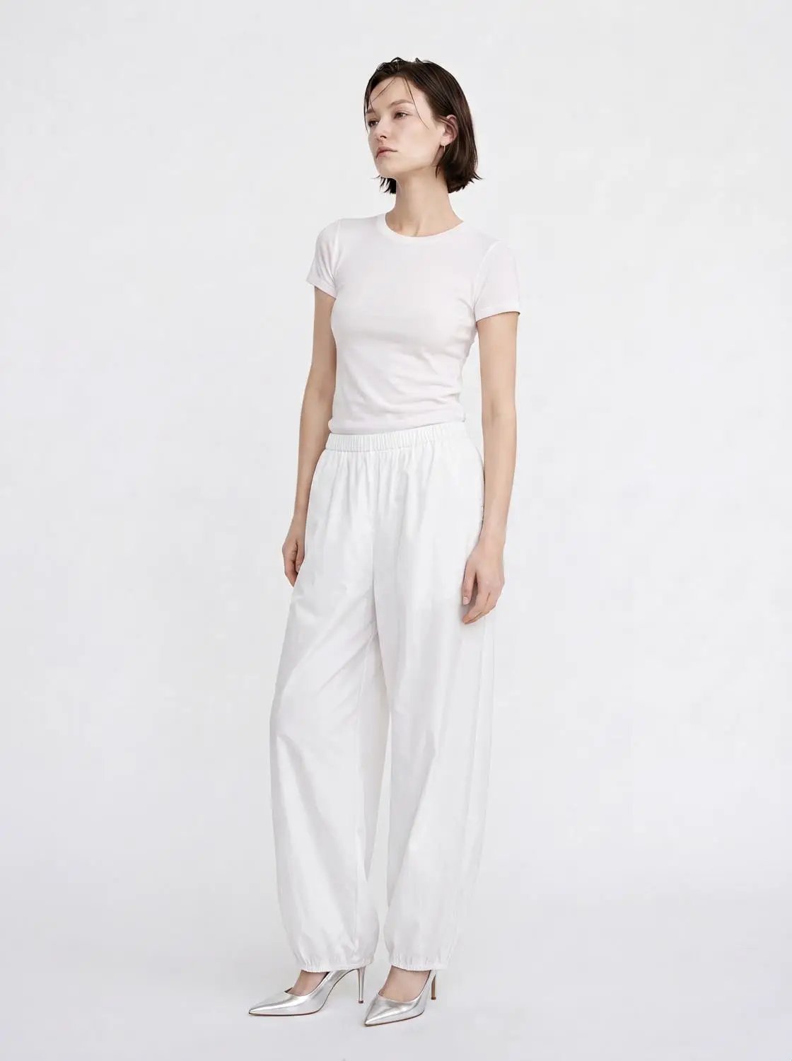 Elastic-waist Pleated Wide-leg Jogger Pants