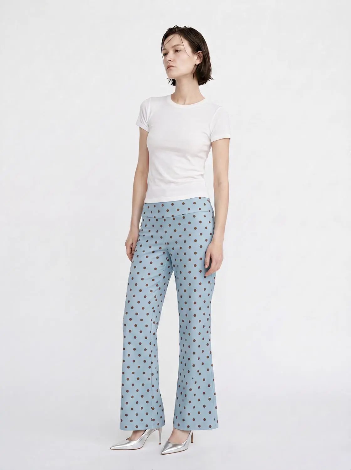 Polka Dot High-waisted Wide-leg Flare Pants