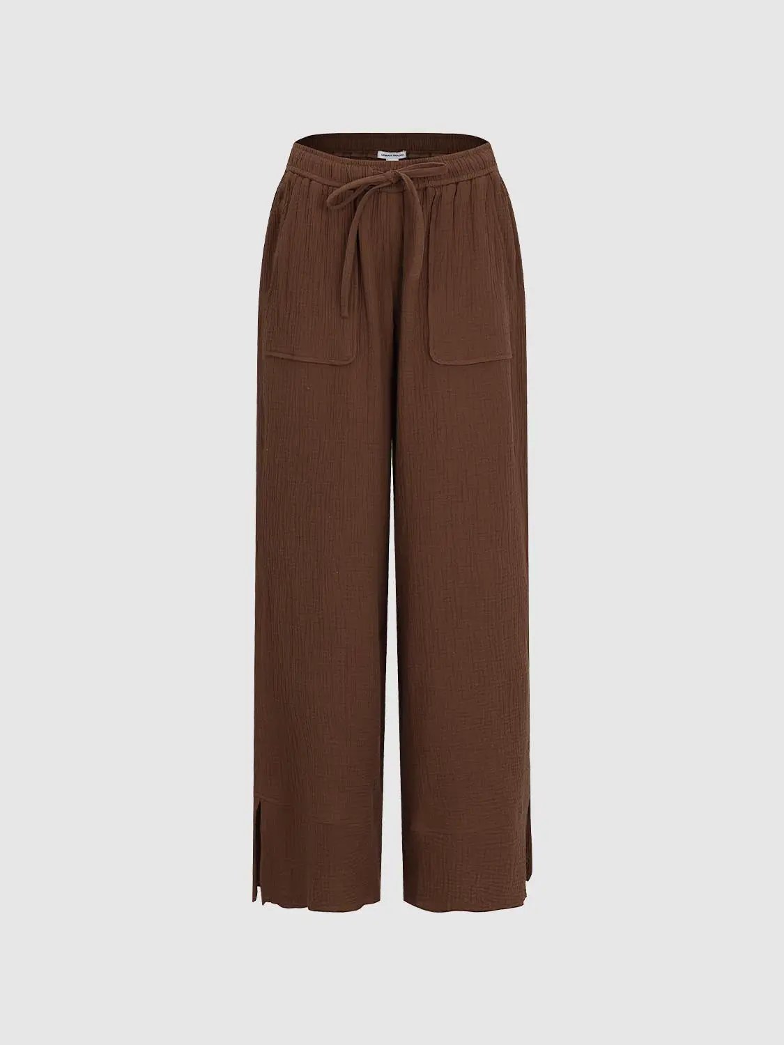 Textured Drawstring Waist Wide-leg Cotton Pants
