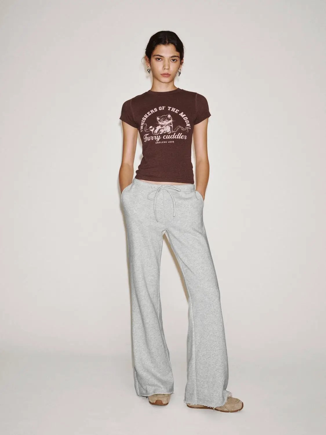 Tie Waist Raw Hem Flare Cotton Blend Pants