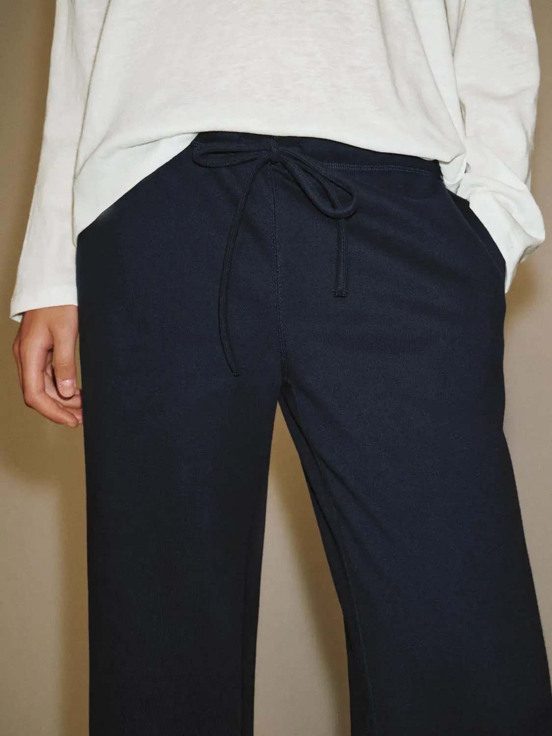 Tie Waist Raw Hem Flare Cotton Blend Pants