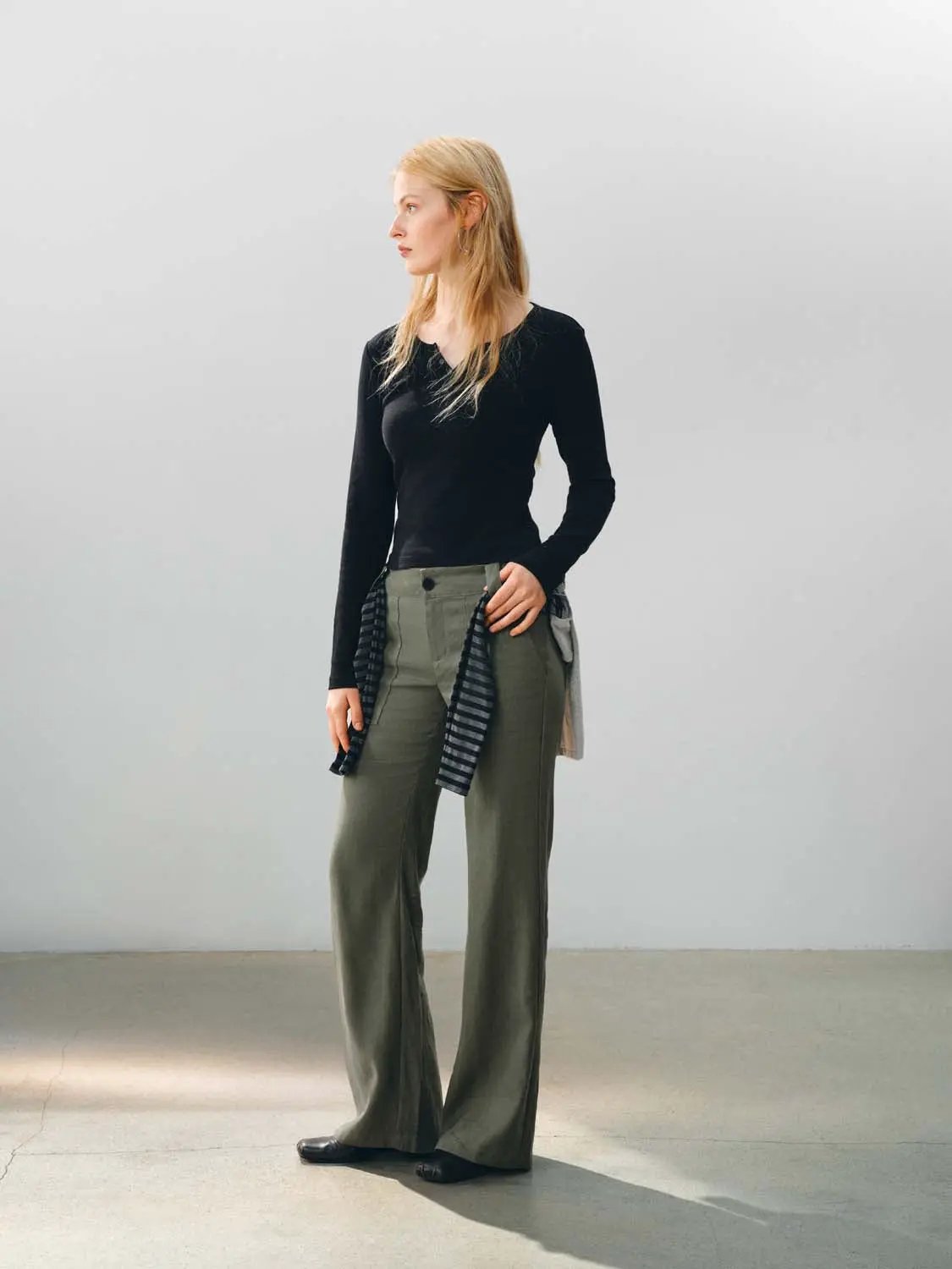 High Waisted Patch Pockets Wide-Leg Linen Blend Pants