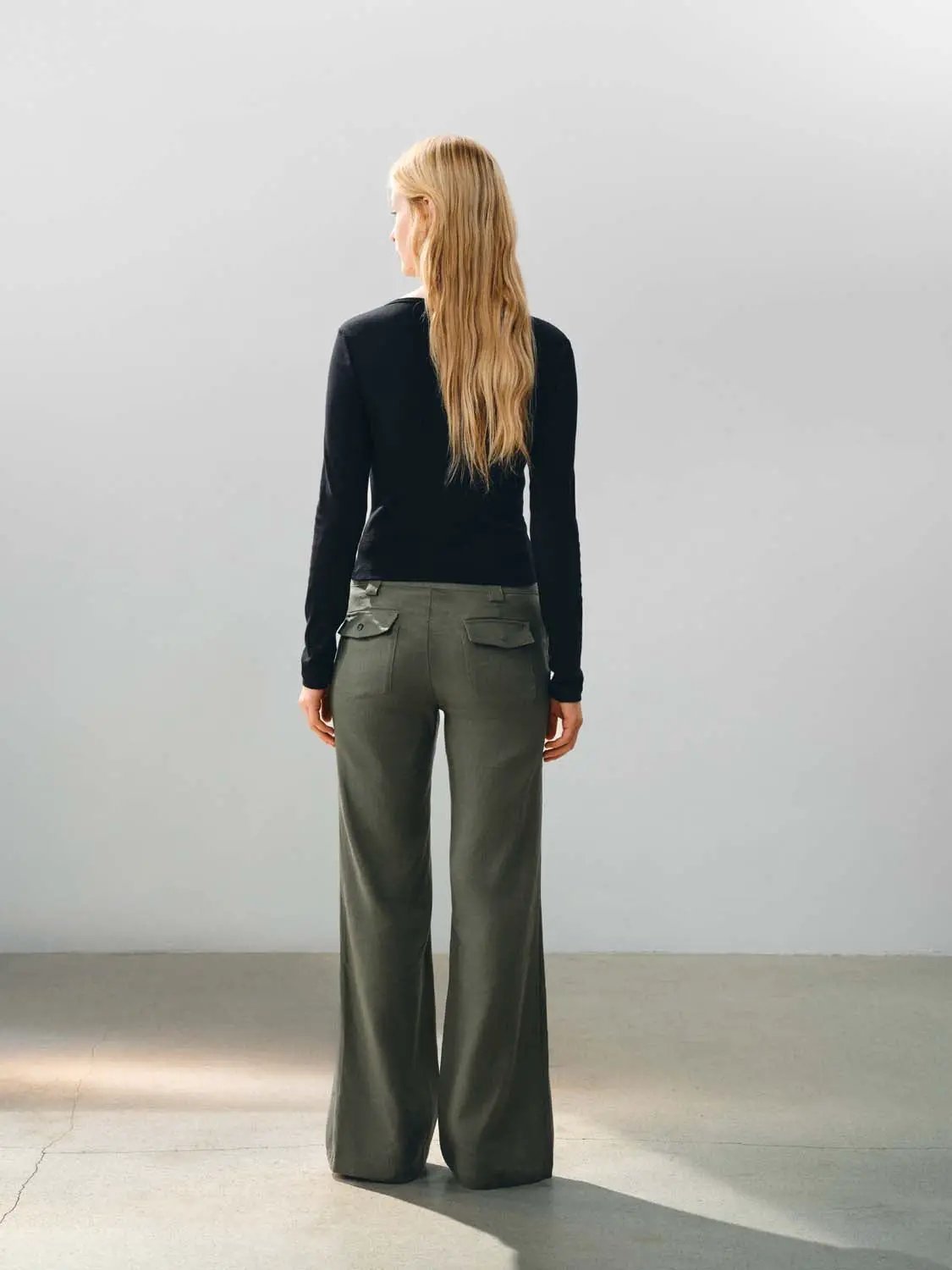 High Waisted Patch Pockets Wide-Leg Linen Blend Pants
