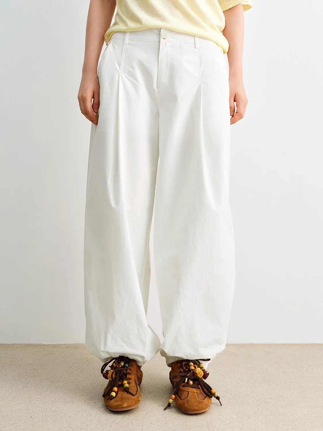 Pleated Cotton Wide-leg Pants