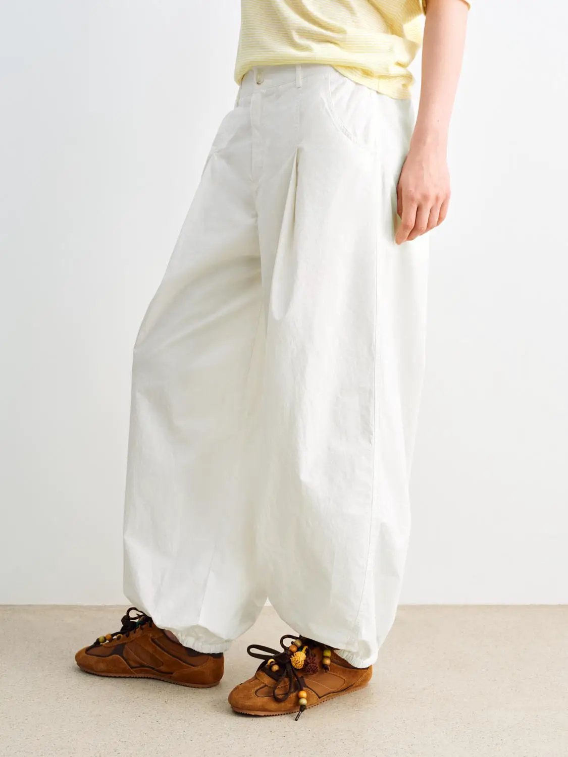 Pleated Cotton Wide-leg Pants