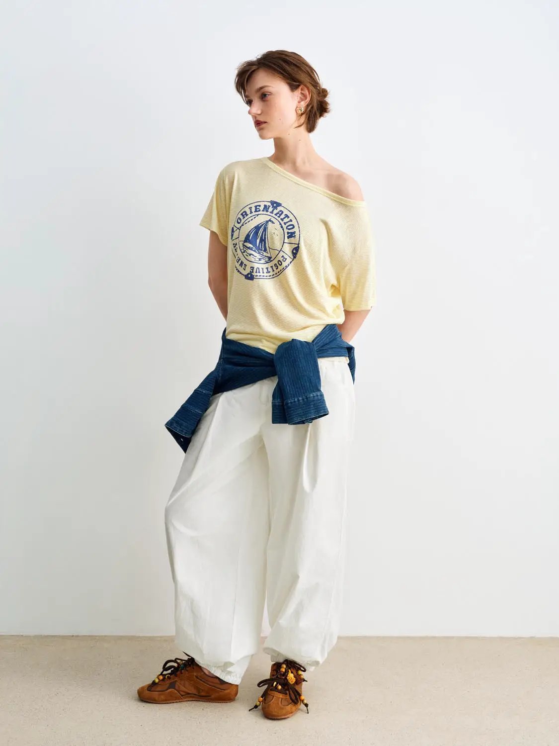 Pleated Cotton Wide-leg Pants