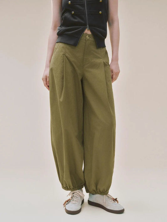 Pleated Wide-leg Soft Cotton Jogger Pants