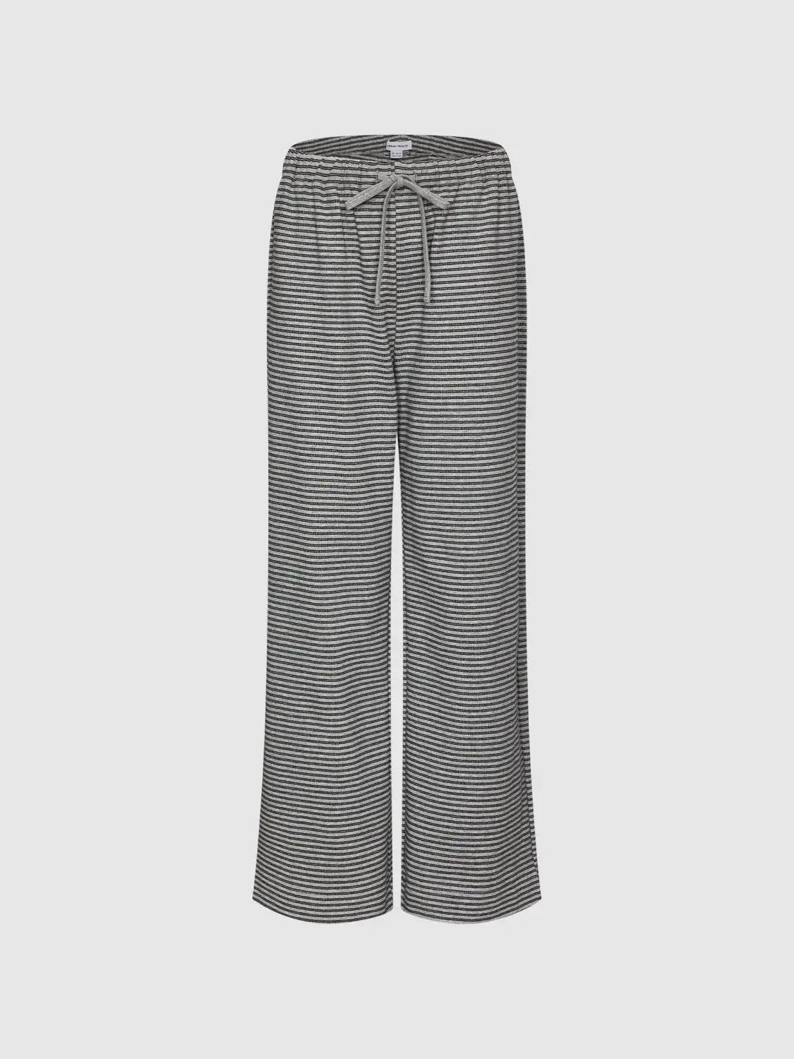 Drawstring Waist Striped Cotton Blend Wide-leg Pants