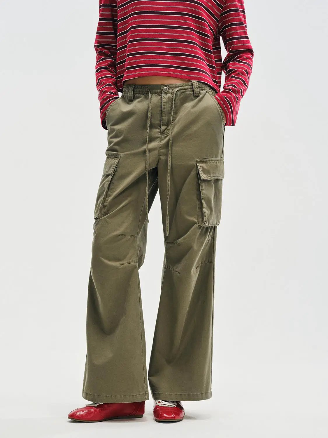 Cargo Oversized Wide-leg Drawstring Cotton Pants