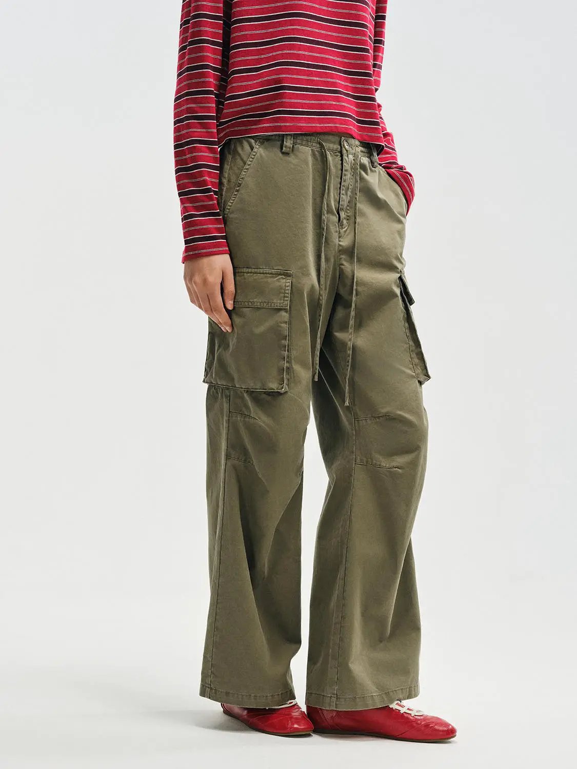 Cargo Oversized Wide-leg Drawstring Cotton Pants