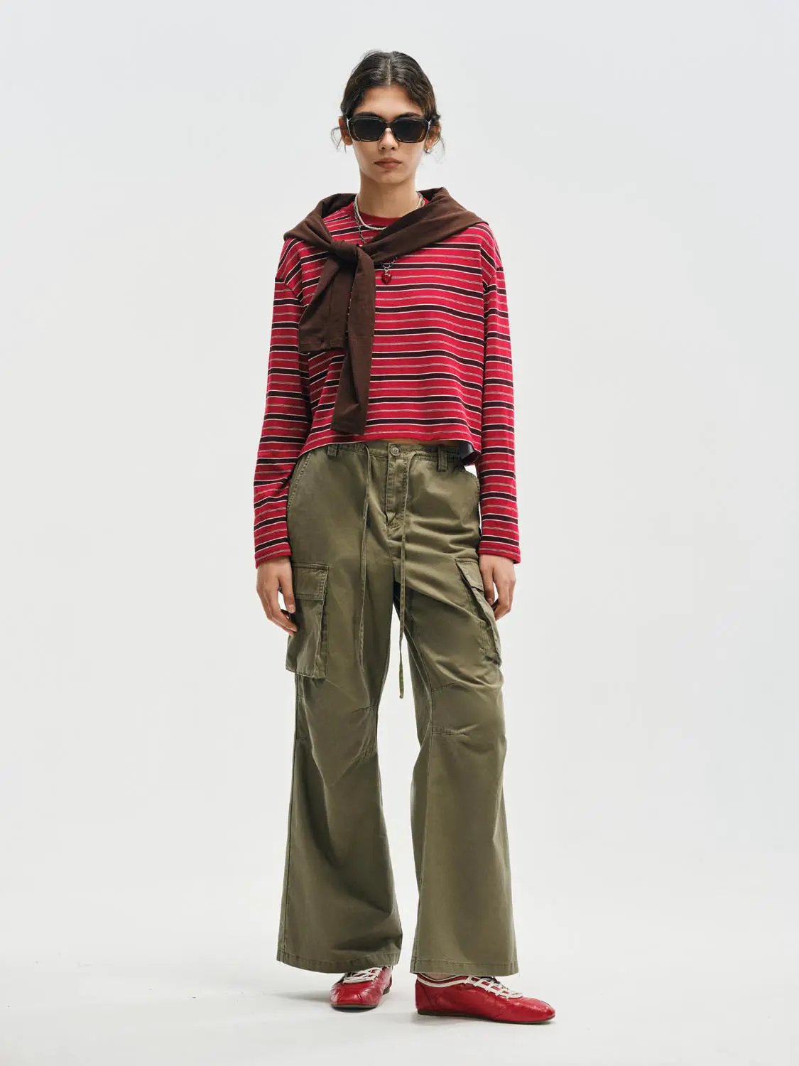 Cargo Oversized Wide-leg Drawstring Cotton Pants