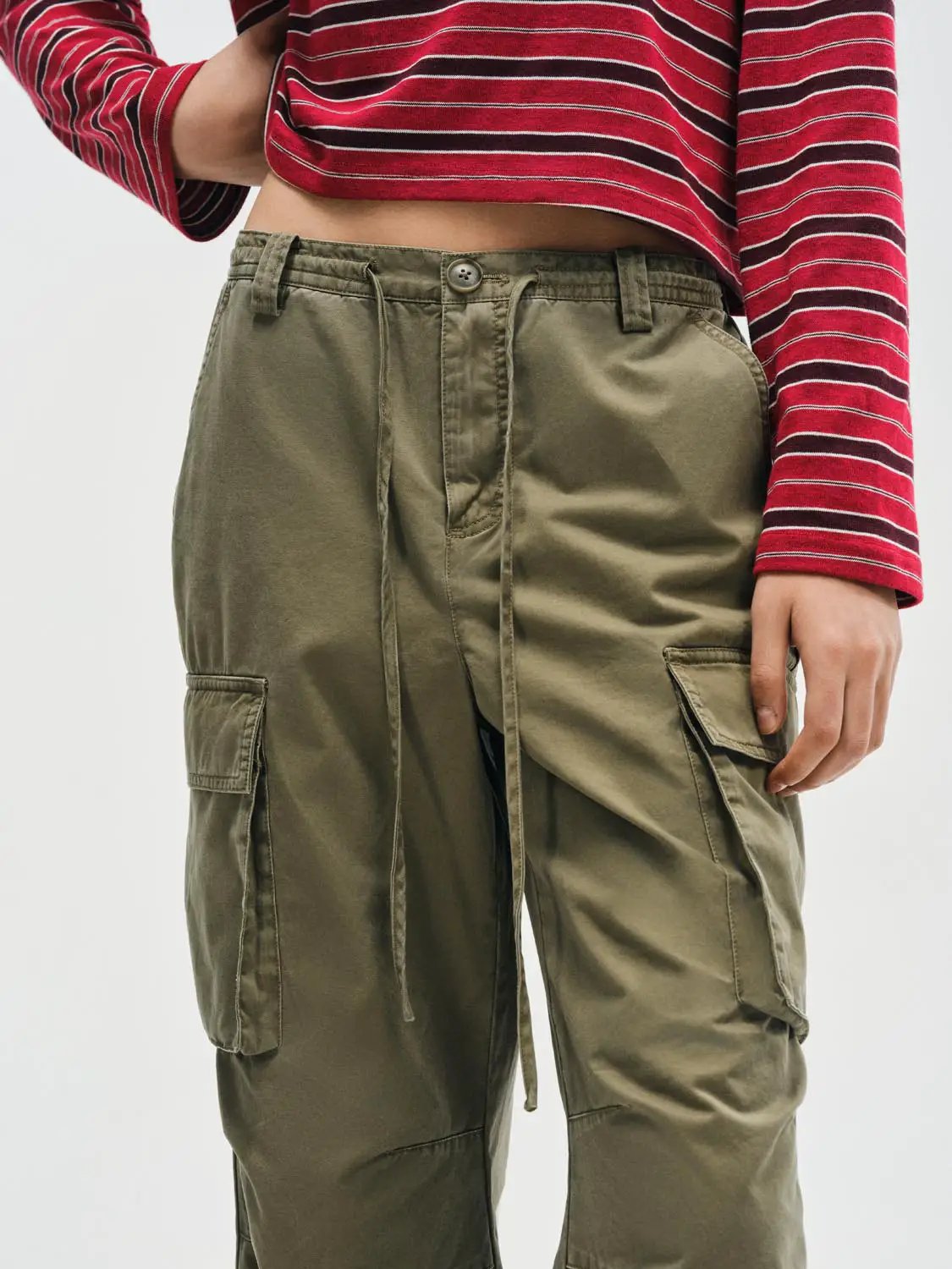 Cargo Oversized Wide-leg Drawstring Cotton Pants