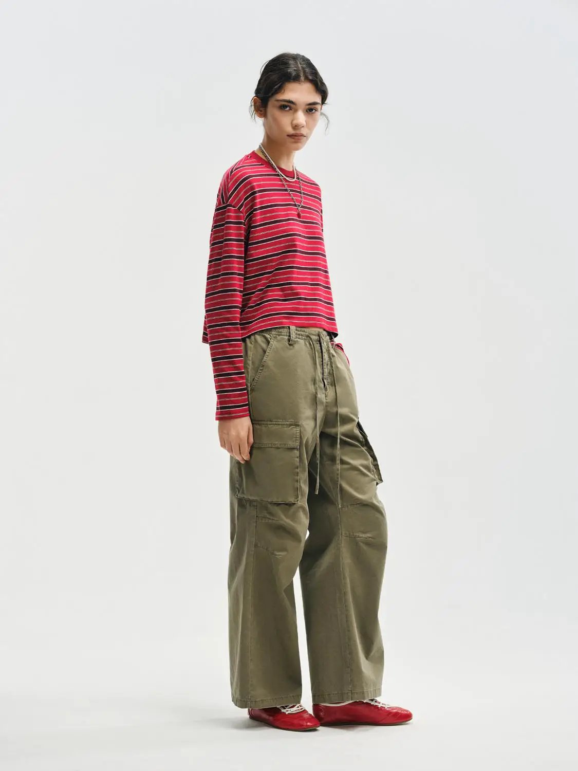 Cargo Oversized Wide-leg Drawstring Cotton Pants