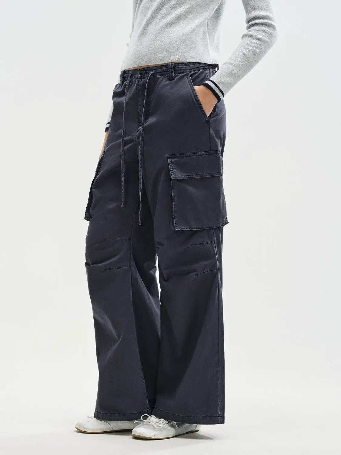 Cargo Oversized Wide-leg Drawstring Cotton Pants