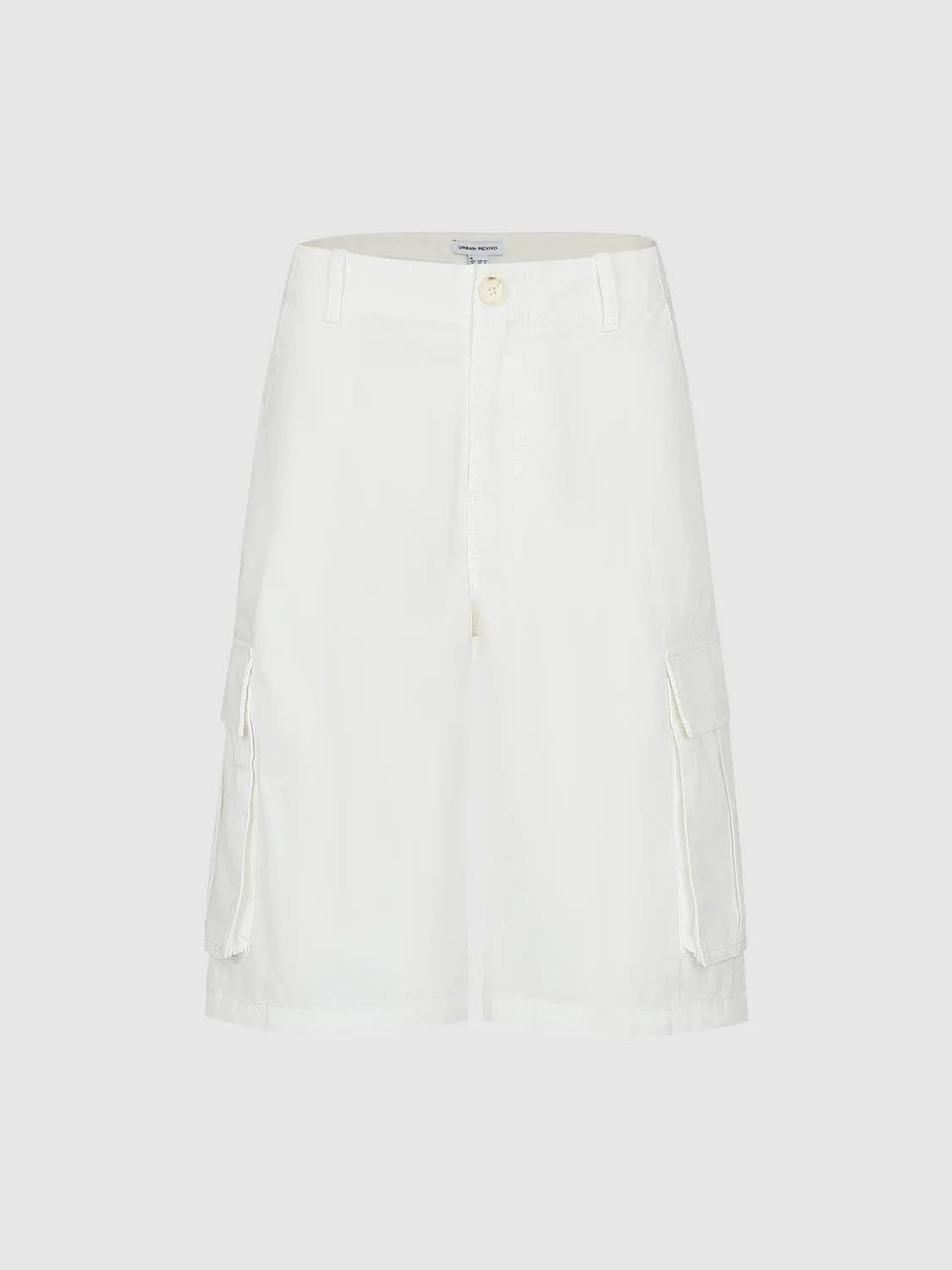 High-waisted Wide-leg Cotton Cargo Shorts