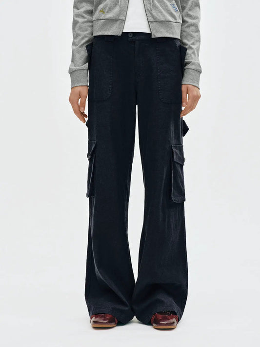 Mid-rise Wide-leg Linen Blend Cargo Pants