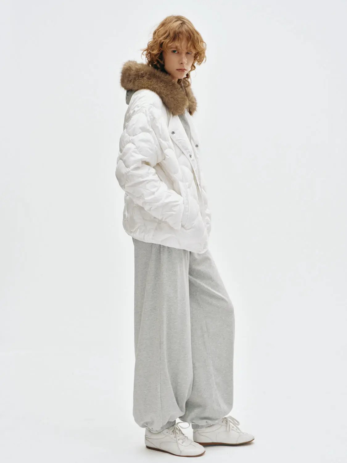 Gathered High-waisted Cotton Blend Jogger Pants