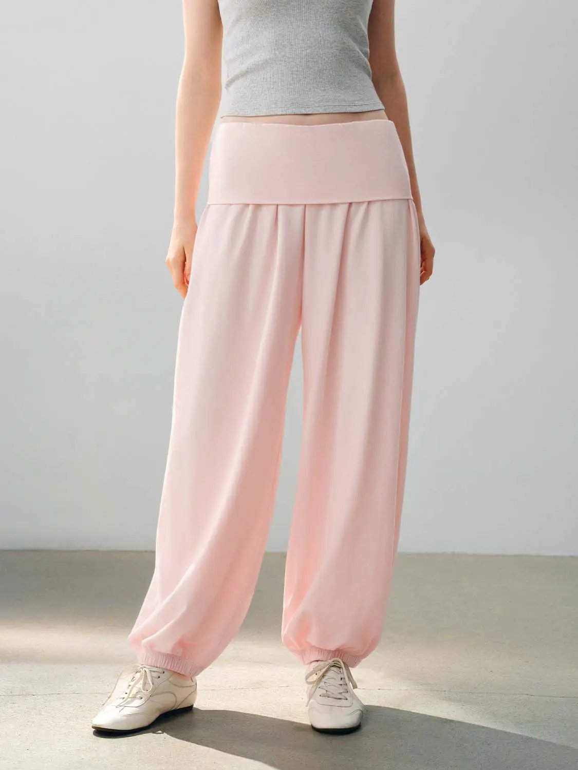 Gathered High-waisted Cotton Blend Jogger Pants
