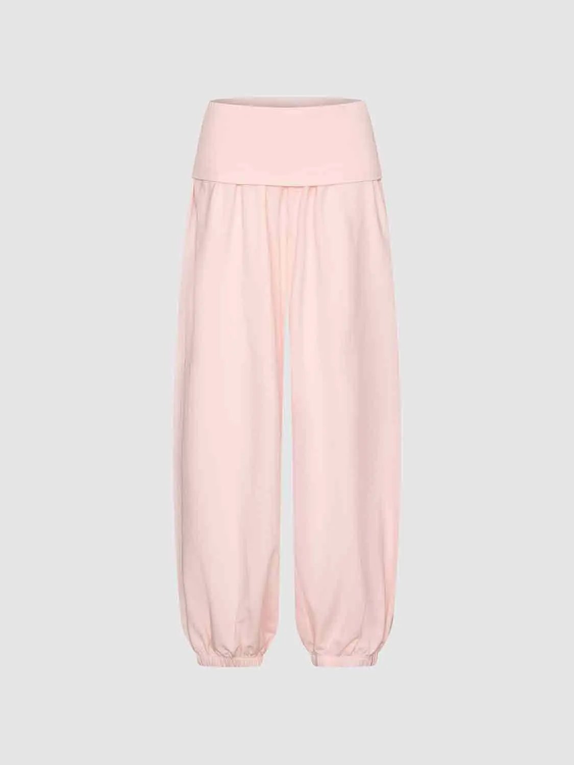 Gathered High-waisted Cotton Blend Jogger Pants