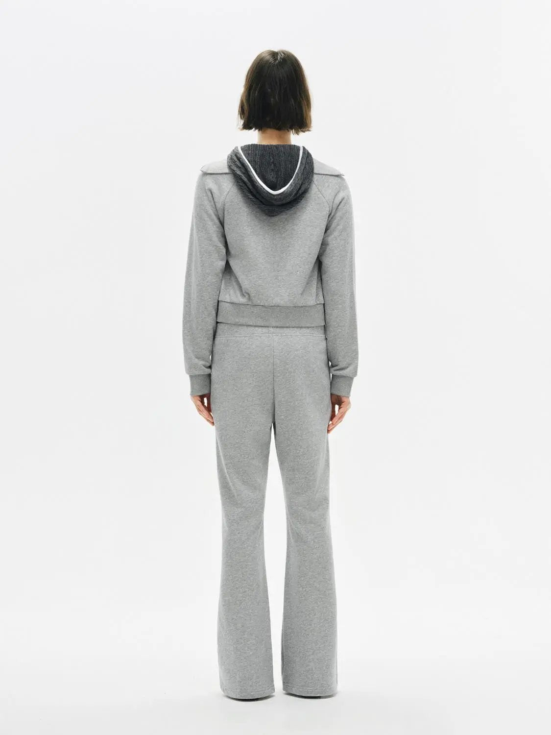 Flared Solid Regular Mid-rise High-waisted Cotton Blend Pants