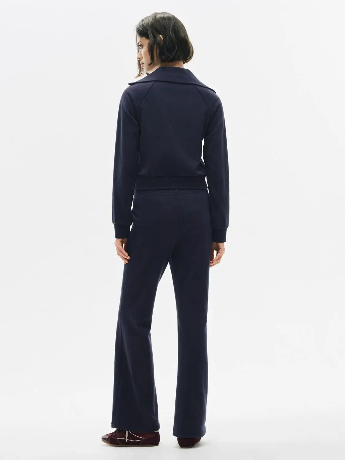 Flared Solid Regular Mid-rise High-waisted Cotton Blend Pants