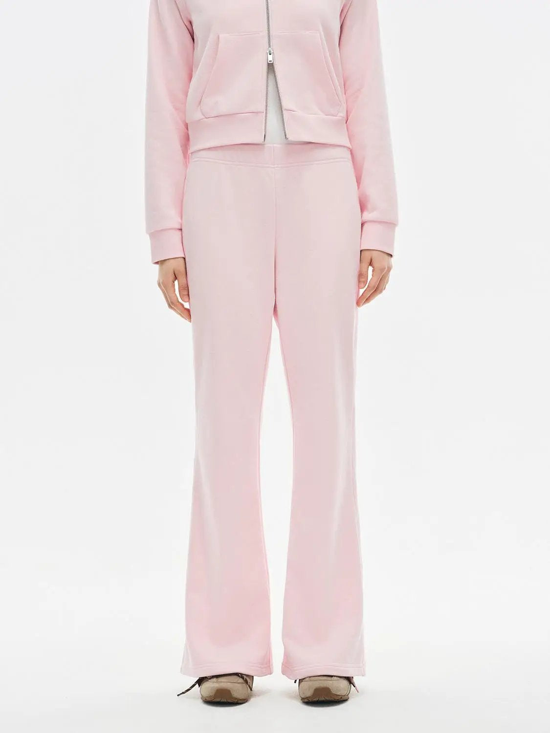 Flared Solid Regular Mid-rise High-waisted Cotton Blend Pants
