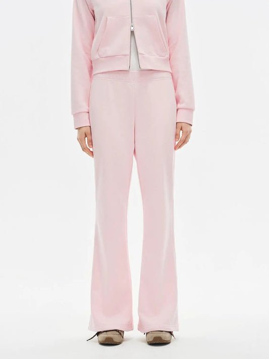 Flared Solid Regular Mid-rise High-waisted Cotton Blend Pants