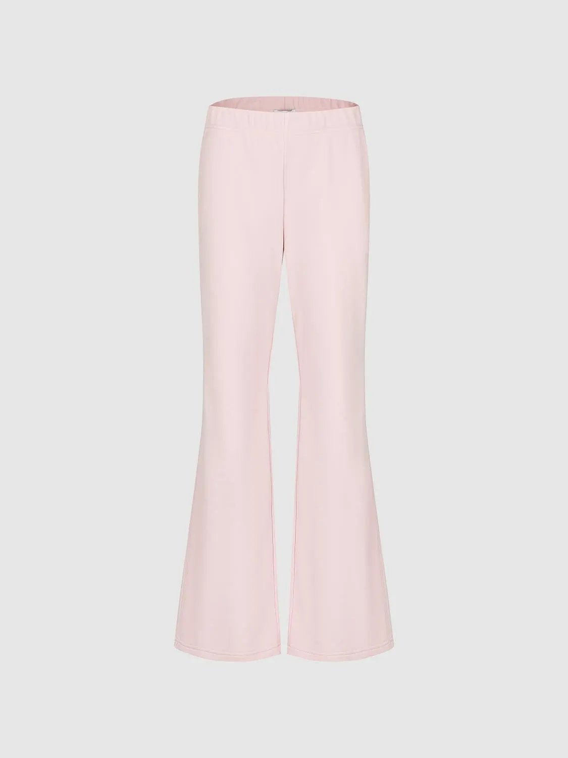 Flared Solid Regular Mid-rise High-waisted Cotton Blend Pants