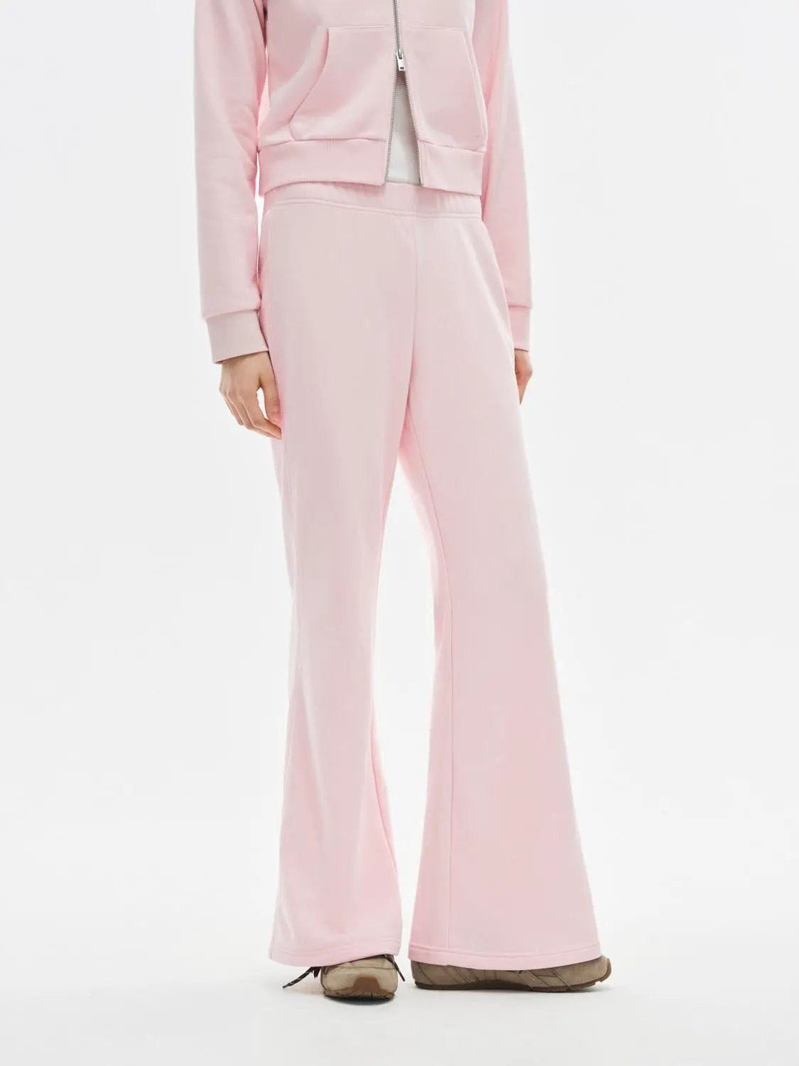 Flared Solid Regular Mid-rise High-waisted Cotton Blend Pants