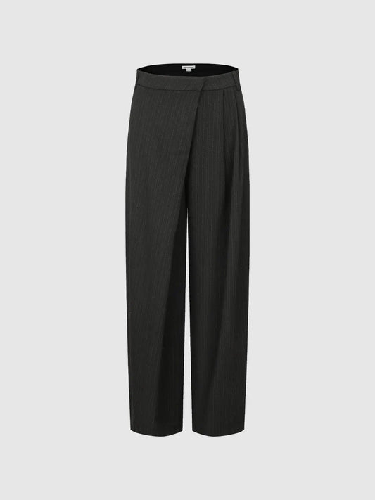 Curved-Leg Pinstripe Tailored Wide-Leg Pants