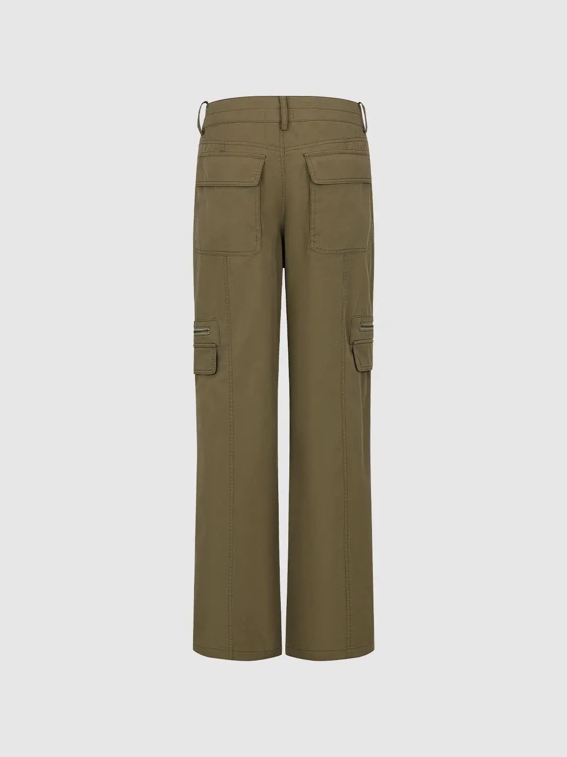 Zippered Wide-leg High-waisted Cotton Blend Cargo Pants