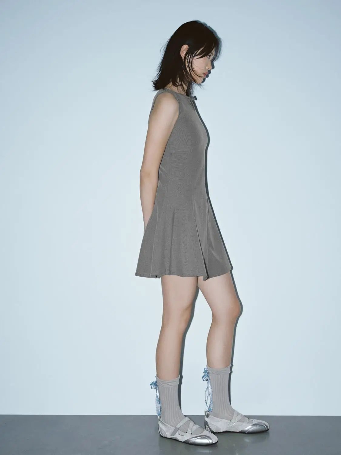 Sleeveless Notch Neck Fitted Waist Cotton Mini Dress