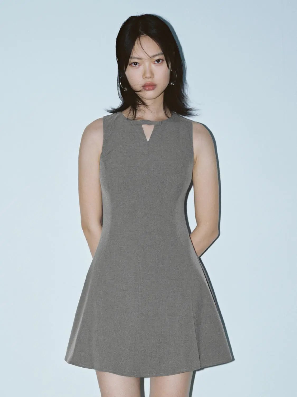 Sleeveless Notch Neck Fitted Waist Cotton Mini Dress