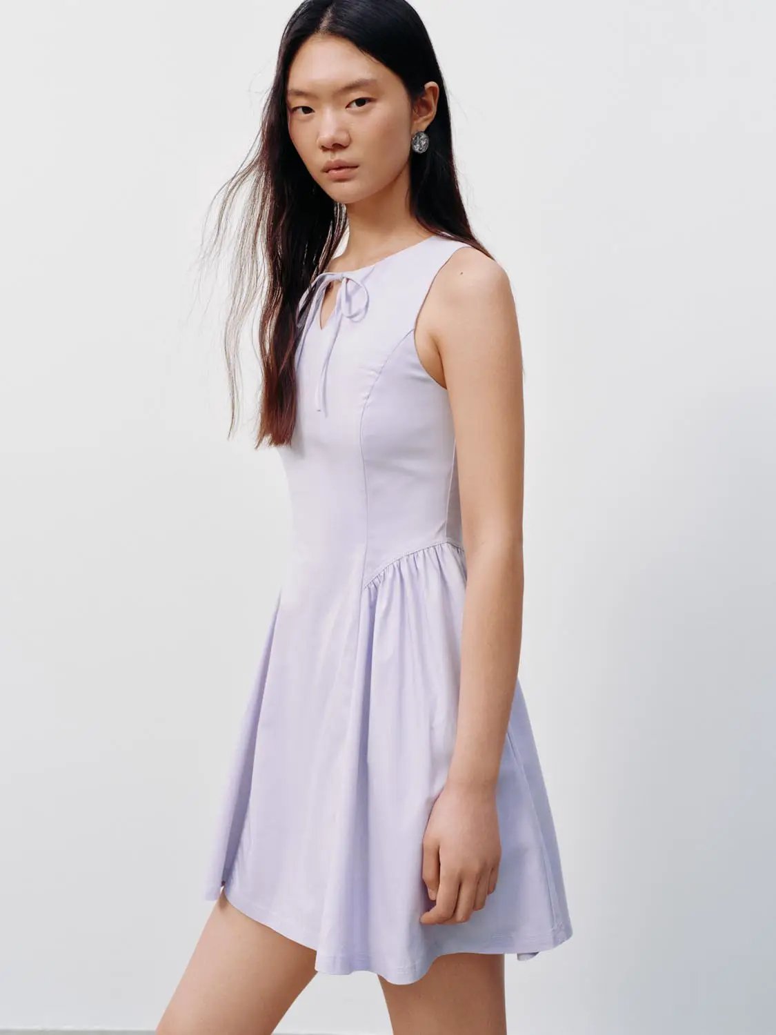 Tie Keyhole Neck Sleeveless A-Line Cotton Mini Dress