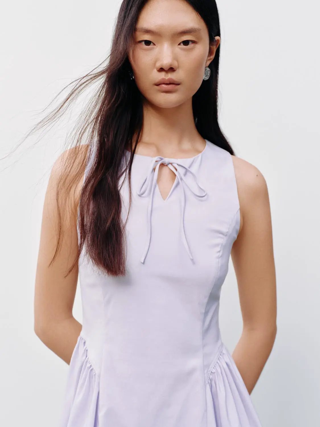 Tie Keyhole Neck Sleeveless A-Line Cotton Mini Dress