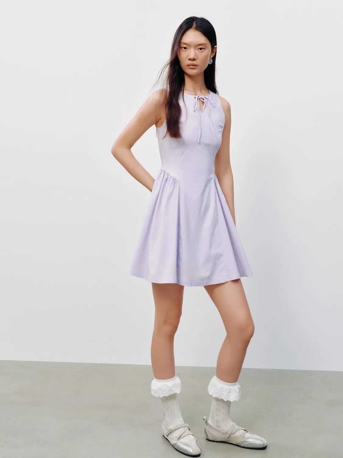 Tie Keyhole Neck Sleeveless A-Line Cotton Mini Dress