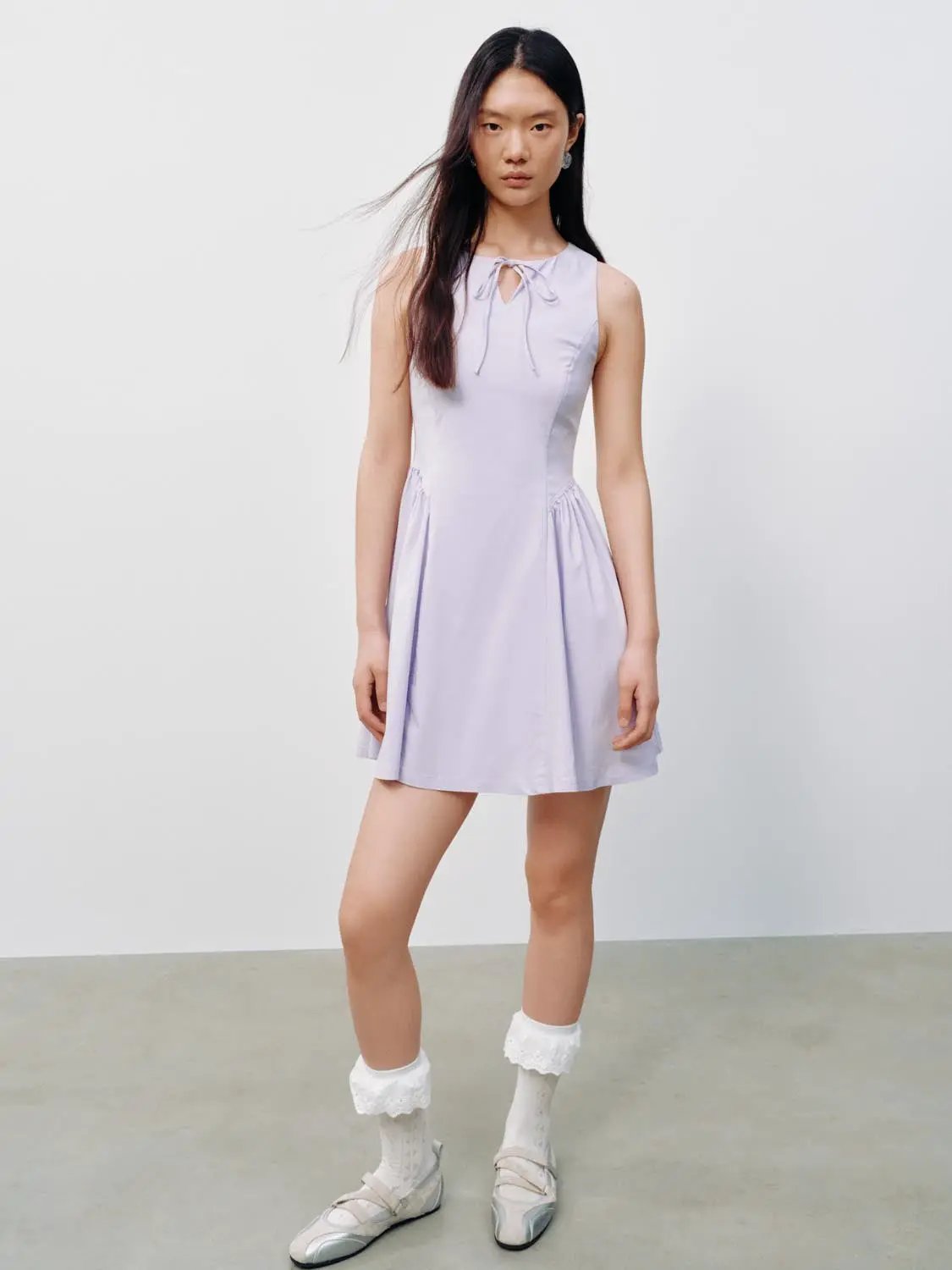 Tie Keyhole Neck Sleeveless A-Line Cotton Mini Dress