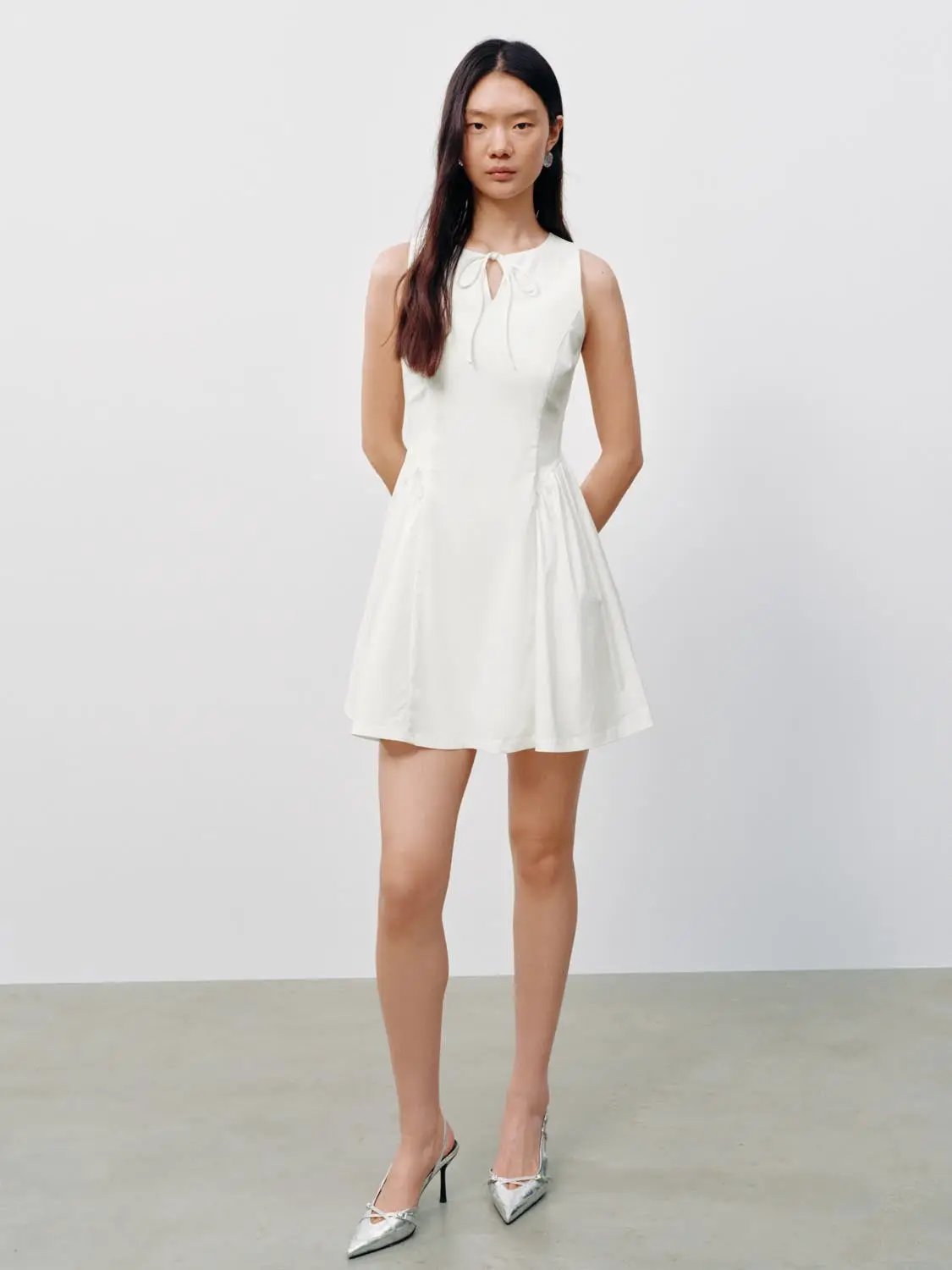 Tie Keyhole Neck Sleeveless A-Line Cotton Mini Dress