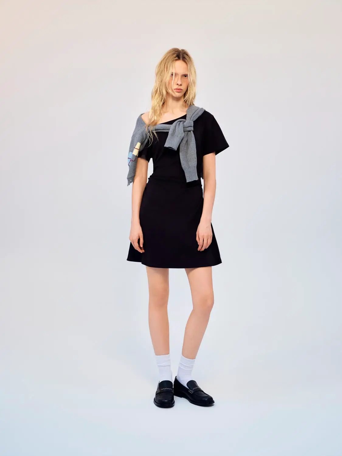 Slim One Shoulder Short Sleeve Side Ruched Mini Dress