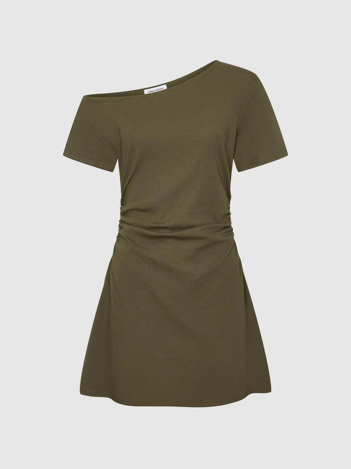 Slim One Shoulder Short Sleeve Side Ruched Mini Dress