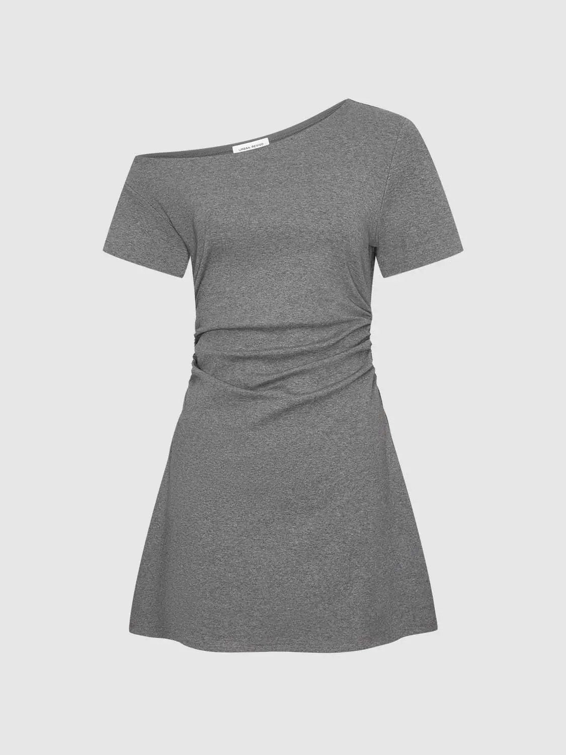 Slim One Shoulder Short Sleeve Side Ruched Mini Dress