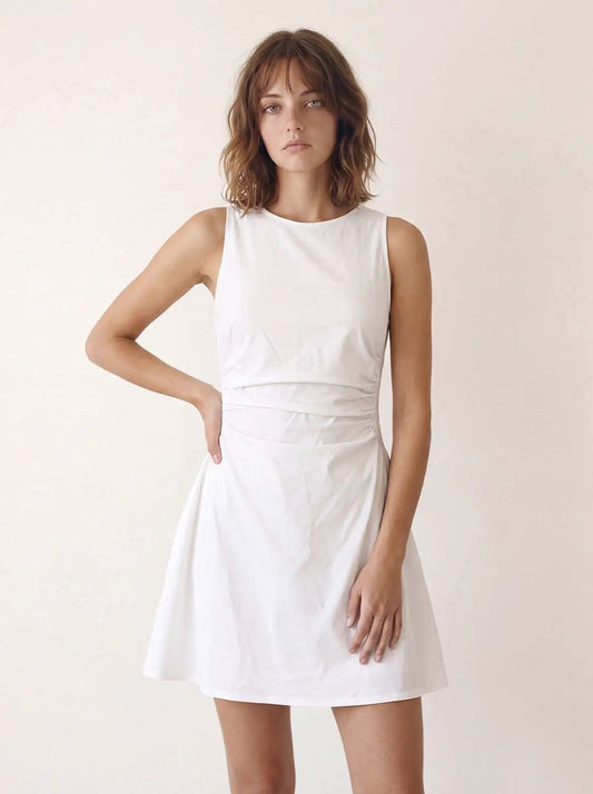 Sleeveless Round Neck Waist Ruched A-line Mini Dress