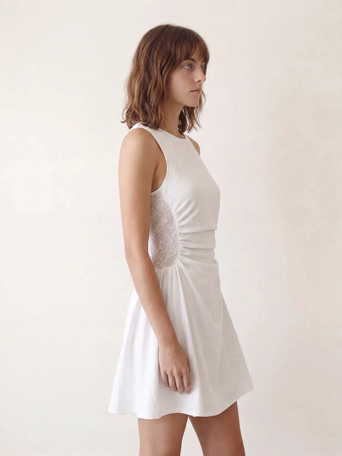 Sleeveless Round Neck Waist Ruched A-line Mini Dress