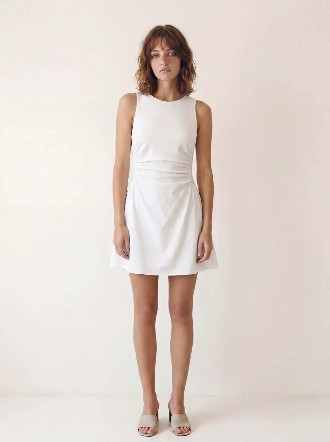 Sleeveless Round Neck Waist Ruched A-line Mini Dress